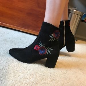 Black suede embroidered booties from Francesca’s